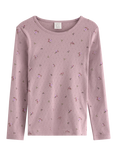 Lindex Kids' Cotton Long Sleeved Floral Pointelle Top, Light Dusty Lilac