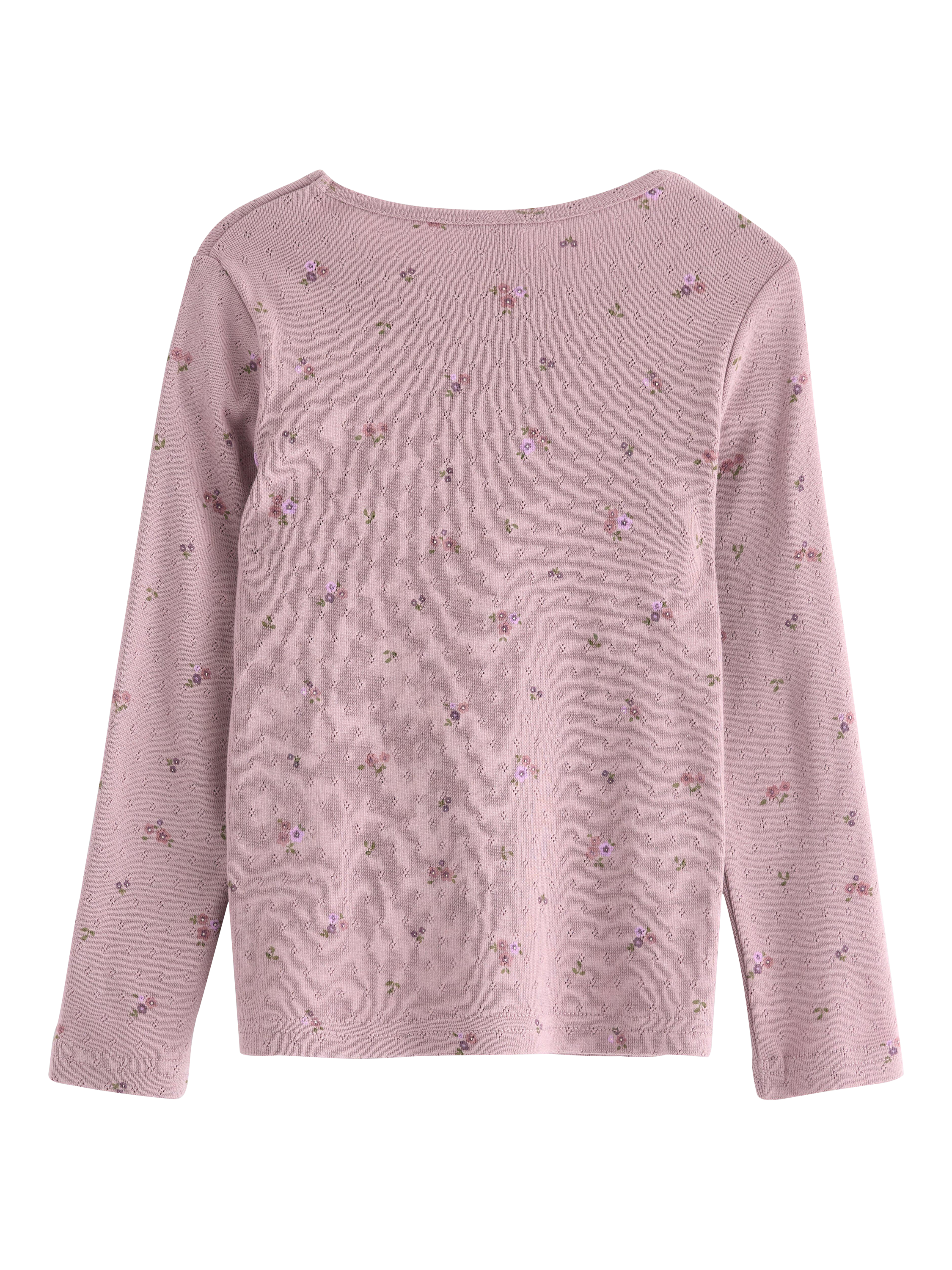 Product image 2 of 3, which shows Lindex Kids' Cotton Long Sleeved Floral Pointelle Top, Light Dusty Lilac, 4-5 years