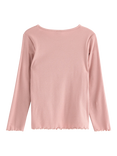 Lindex Kids' Cotton Blend Long Sleeved Embroidered Frill Top, Dusty Pink