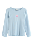 Lindex Kids' Cotton Blend Long Sleeved Embroidered Top, Light Blue