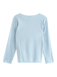 Lindex Kids' Cotton Blend Long Sleeved Embroidered Top, Light Blue
