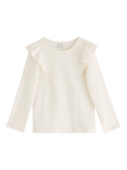 Lindex Kids' Cotton Blend Long Sleeved Frill top, Light Dusty White
