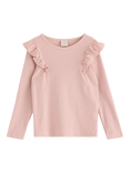 Lindex Kids' Cotton Blend Long Sleeved Frill top, Light Dusty Pink