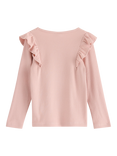 Lindex Kids' Cotton Blend Long Sleeved Frill top, Light Dusty Pink