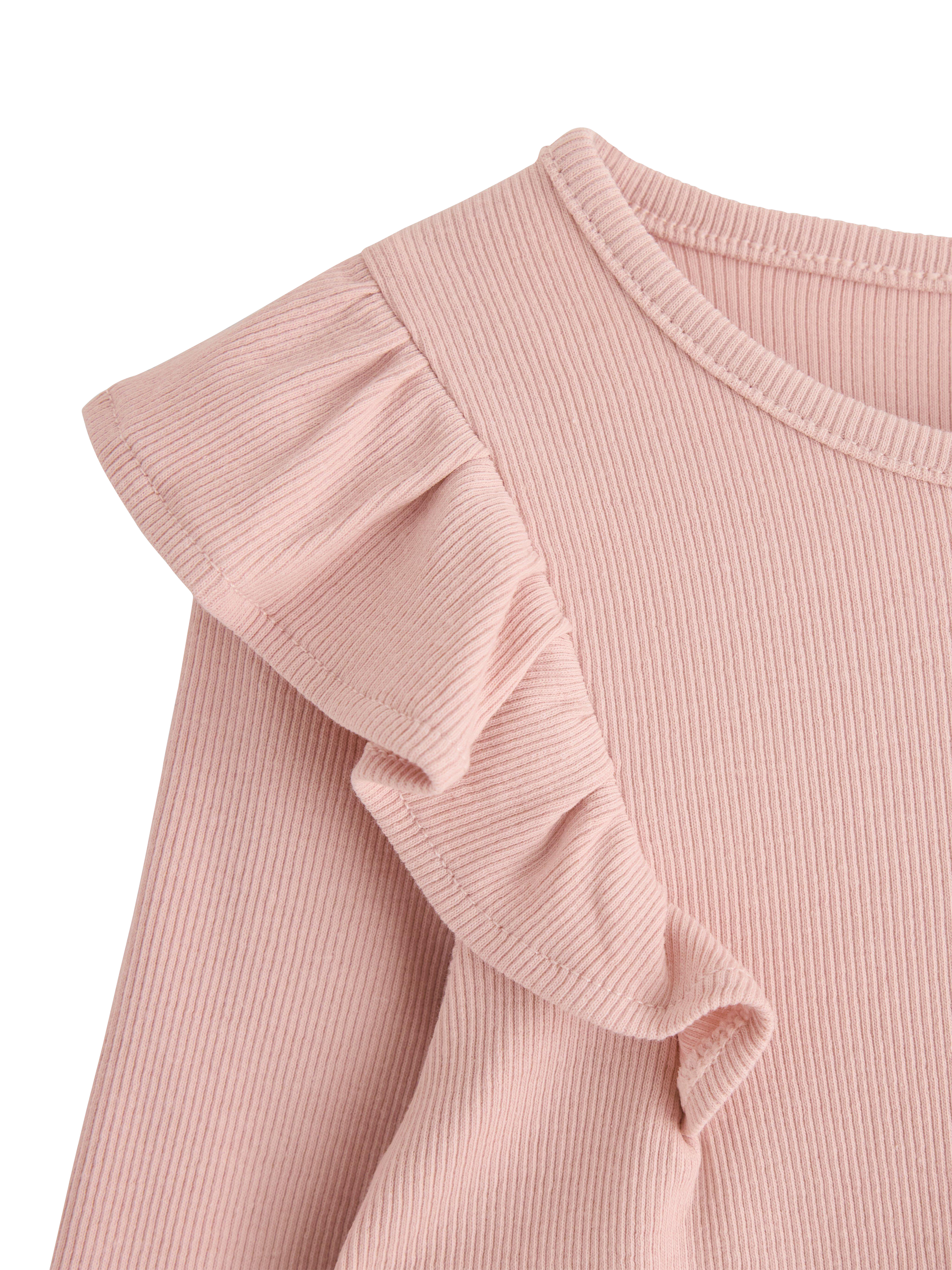 Product image 3 of 3, which shows Lindex Kids' Cotton Blend Long Sleeved Frill top, Light Dusty Pink, 4-5 years