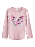 Lindex Kids' Cotton Long Sleeved Sequin Butterfly Top, Light Dusty Lilac