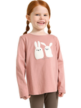 Lindex Kids' Cotton Long Sleeved Rabbit Motif Top, Dusty Pink