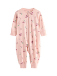 Lindex Baby Cotton Long Sleeved Floral Pyjama Bodysuit, Light Dusty Pink