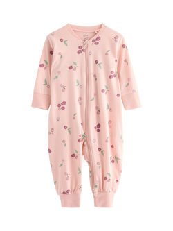 Lindex Baby Cotton Long Sleeved Floral Pyjama Bodysuit, Light Dusty Pink, Light Dusty Pink
