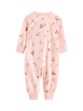 Lindex Baby Cotton Long Sleeved Floral Pyjama Bodysuit, Light Dusty Pink