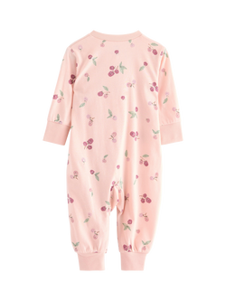 Lindex Baby Cotton Long Sleeved Floral Pyjama Bodysuit, Light Dusty Pink - view 2, Light Dusty Pink