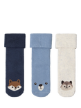 Lindex Baby Cotton Blend Animal Socks, Pack of 3, Light Dusty Blue
