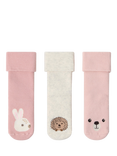 Lindex Baby Cotton Blend Animal Socks, Pack of 3, Light Dusty Pink