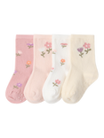 Lindex Baby Cotton Blend Floral Socks, Pack of 4, Dusty Pink