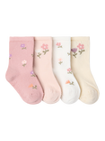 Lindex Baby Cotton Blend Floral Socks, Pack of 4, Dusty Pink