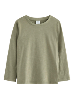 Lindex Kid's Cotton Relaxed Long Sleeved Top, Light Dusty Khaki