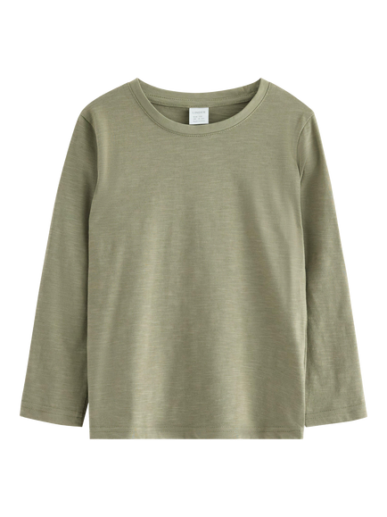 Lindex Kid's Cotton Relaxed Long Sleeved Top, Light Dusty Khaki