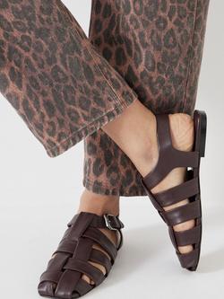 HUSH Caged Leather Fisherman Strappy Sandals, Windsor Wine - view 2, Windsor Wine