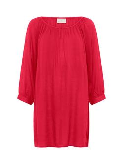 KAFFE Amber Longline Three Quarter Sleeve Tunic, Mid Red