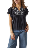 Sisters Point Imsa Embroidered Tie Neck Top, Black/Multi