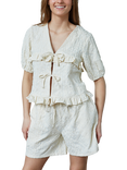 Sisters Point Inusa Embroidered Tie Front Top, Natural Cream
