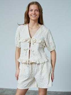 Sisters Point Inusa Embroidered Tie Front Top, Natural Cream, Natural Cream