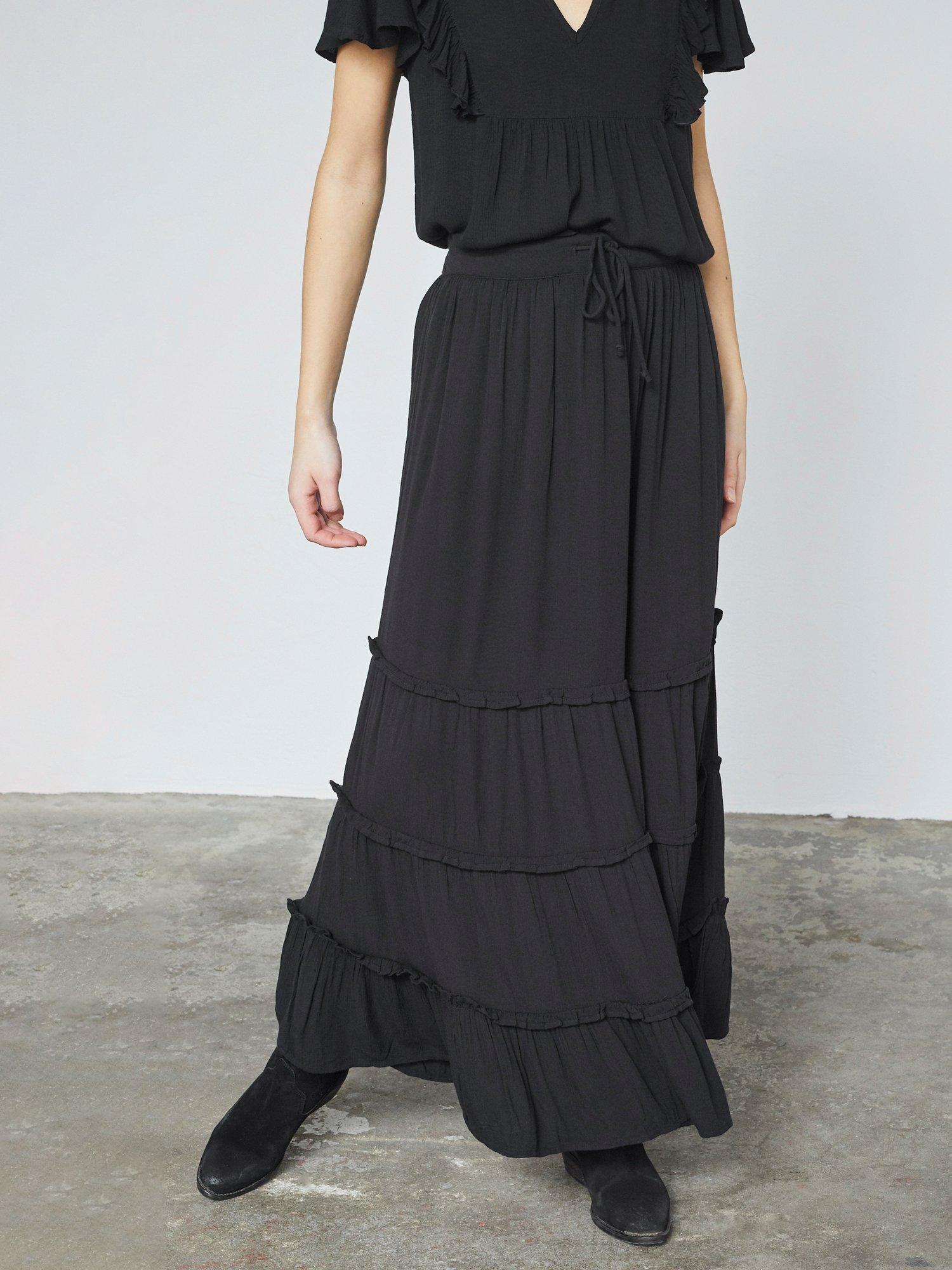 Product image 1 of 4, which shows Sisters Point Imsa Ruffle Maxi Skirt, Black, XS