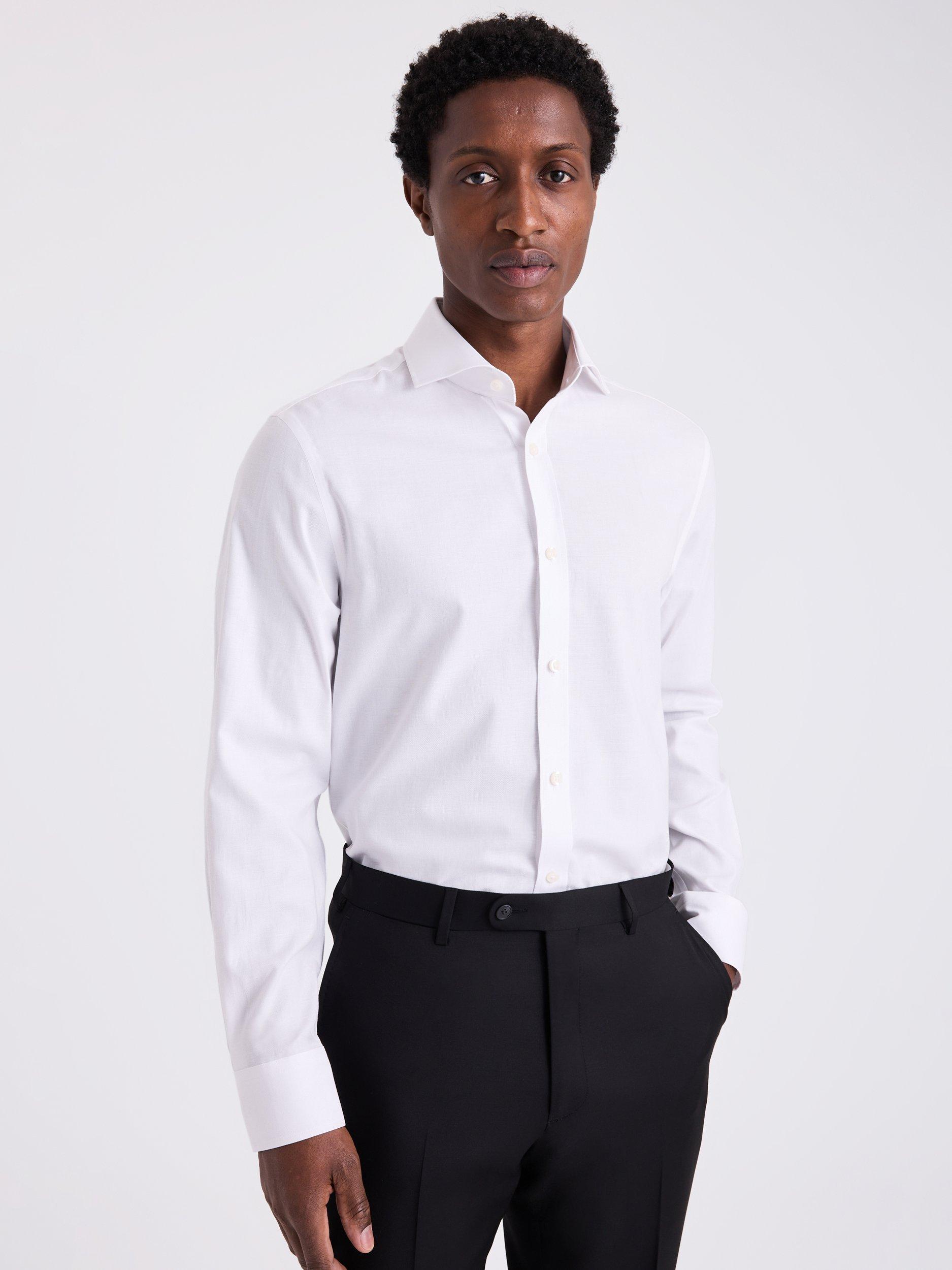 Product image 1 of 3, which shows Moss Cotton Regular Fit Textured Shirt, White, 14.5