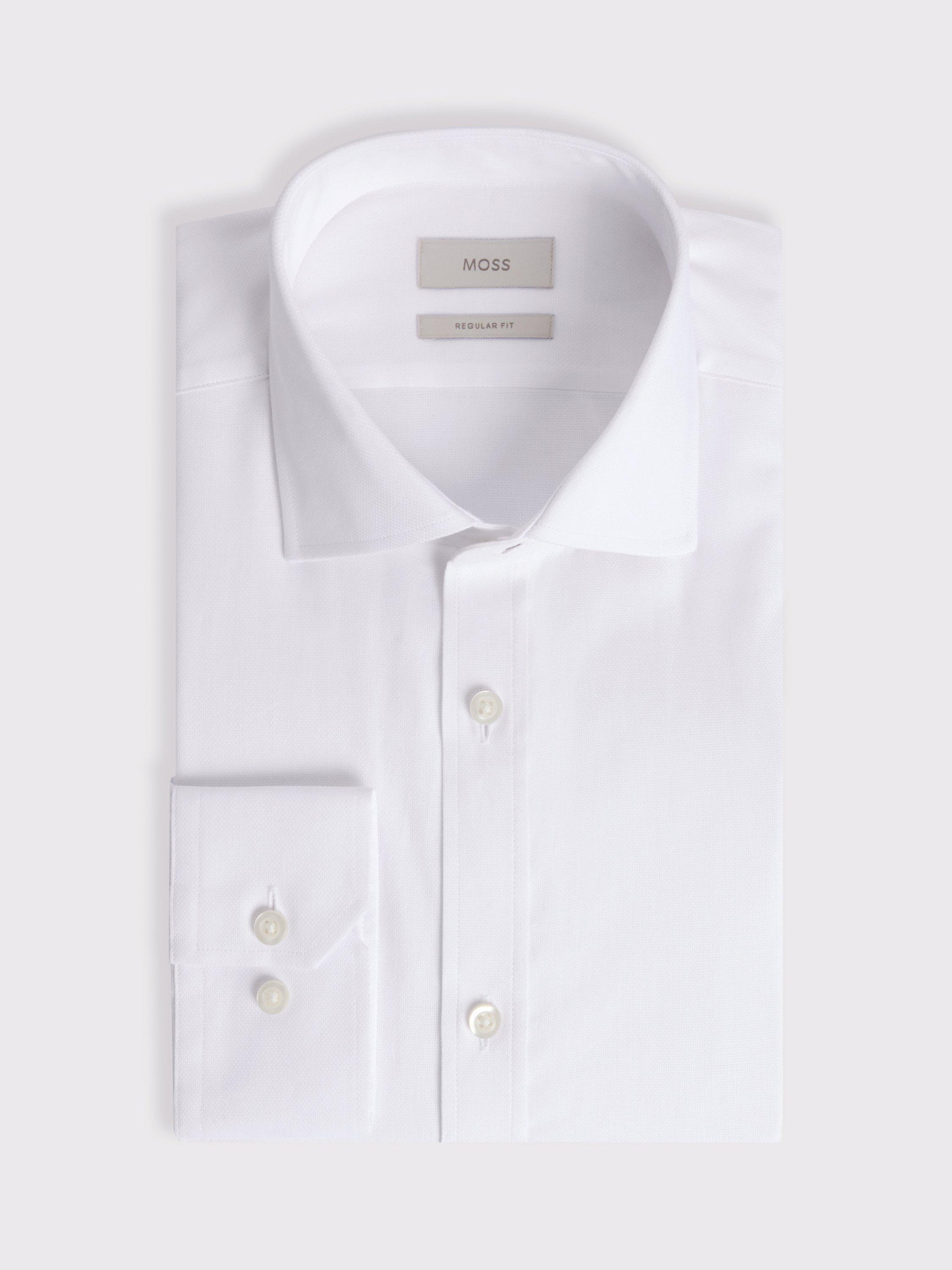 Product image 3 of 3, which shows Moss Cotton Regular Fit Textured Shirt, White, 14.5