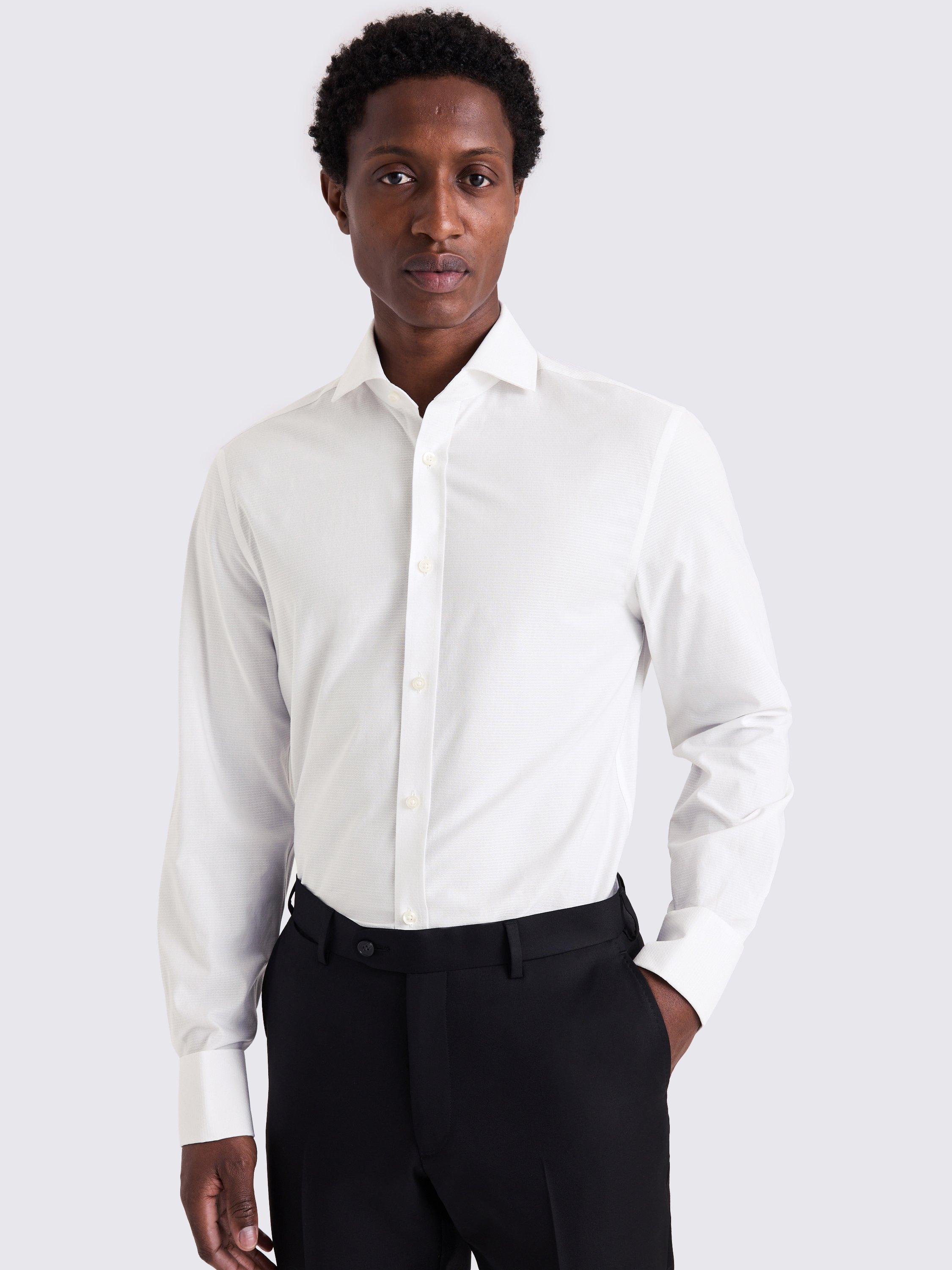 Product image 1 of 3, which shows Moss Cotton Dobby Tailored Fit Shirt, White, 14.5