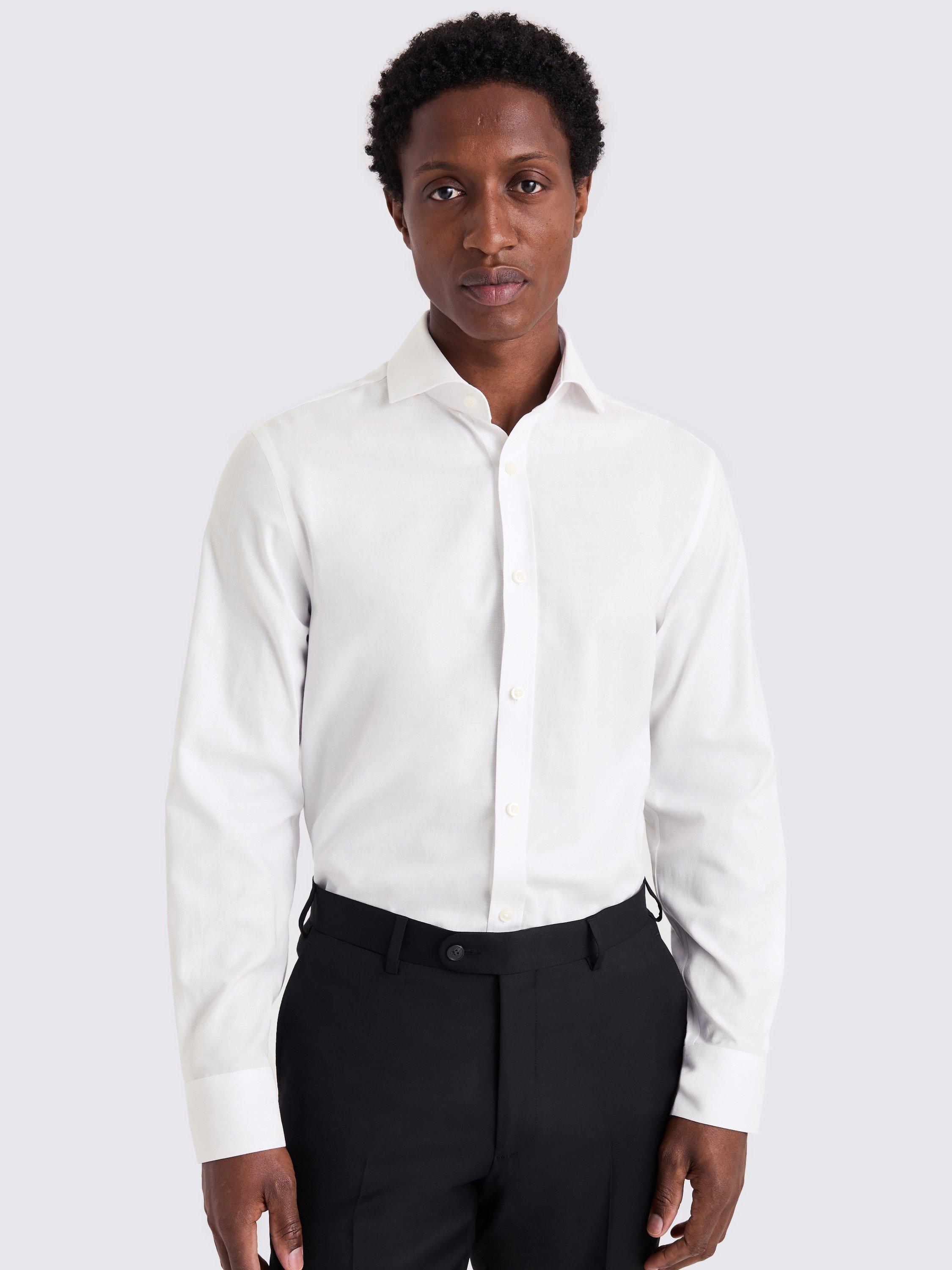 Product image 1 of 3, which shows Moss Cotton Tailored Fit Textured Shirt, White, 14.5