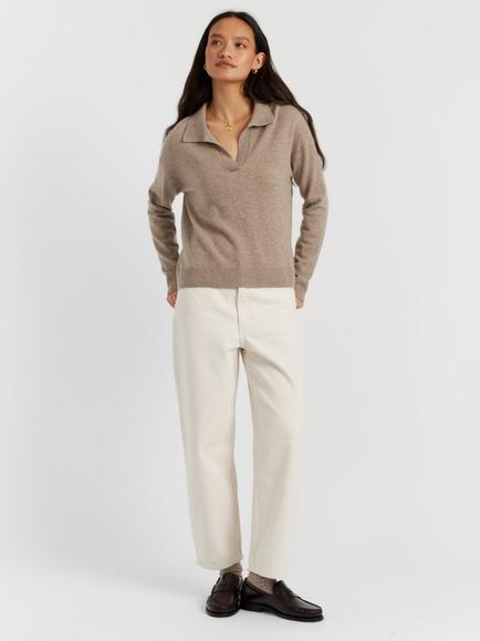 Chinti & Parker Collared Wool Rich Jumper, Warm Oatmeal