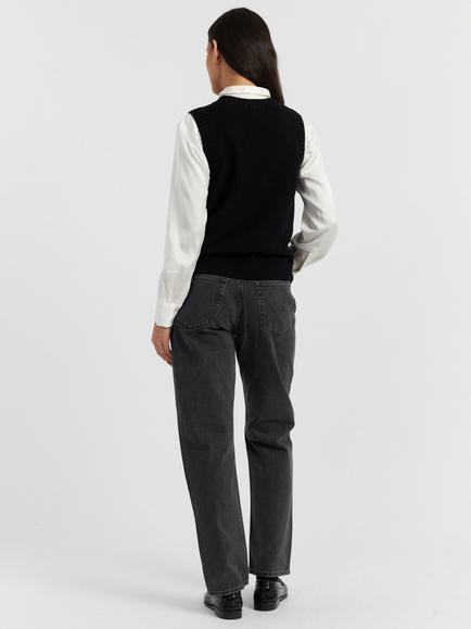 Chinti & Parker Round Neck Wool Rich Tank Top - view 2, Black