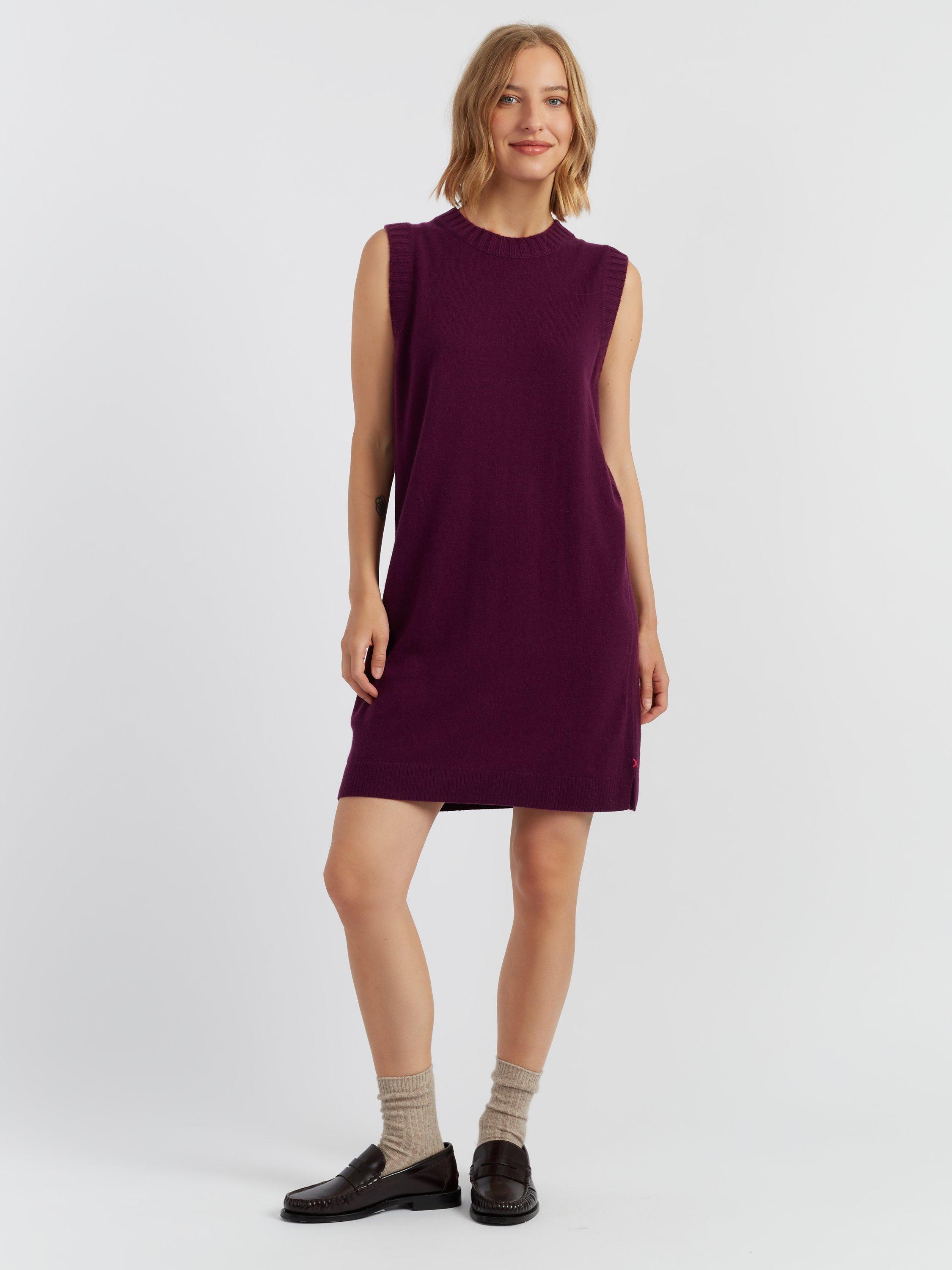 Product image 1 of 4, which shows Chinti & Parker Wool-Cashmere Sleeveless Mini Dress, Mulberry, XS
