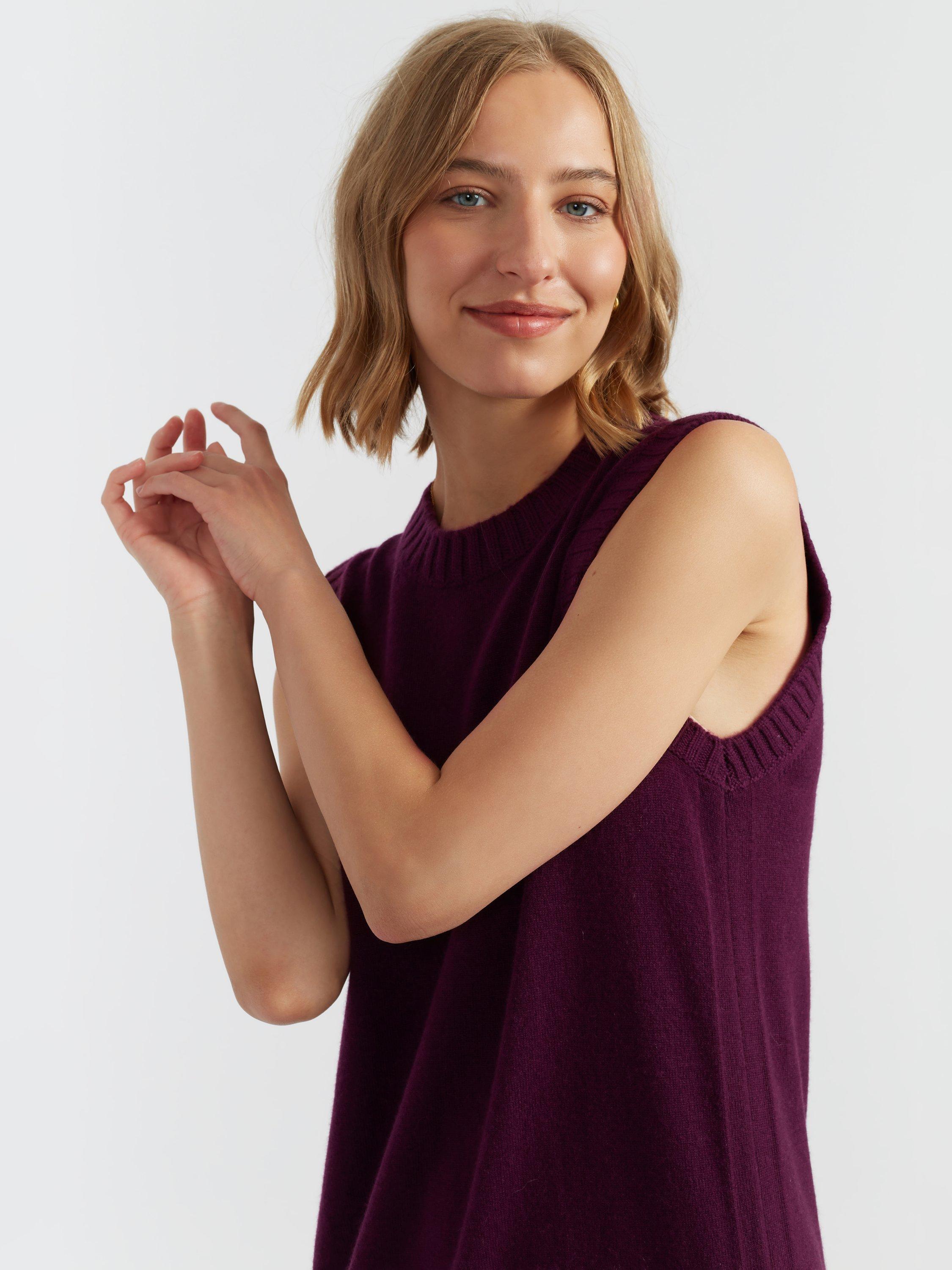Product image 3 of 4, which shows Chinti & Parker Wool-Cashmere Sleeveless Mini Dress, Mulberry, XS