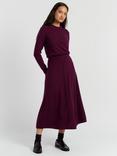 Chinti & Parker Crochet Trim Wool Rich Midi Skirt, Mulberry