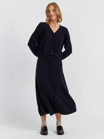 Chinti & Parker Rib Knit Wool Rich Midi Skirt, Navy, Navy