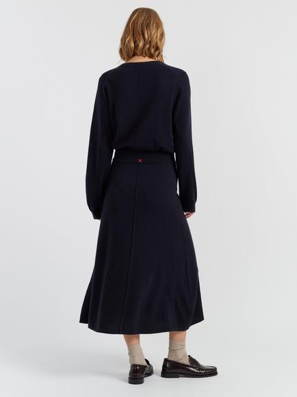 Chinti & Parker Rib Knit Wool Rich Midi Skirt, Navy - view 2, Navy