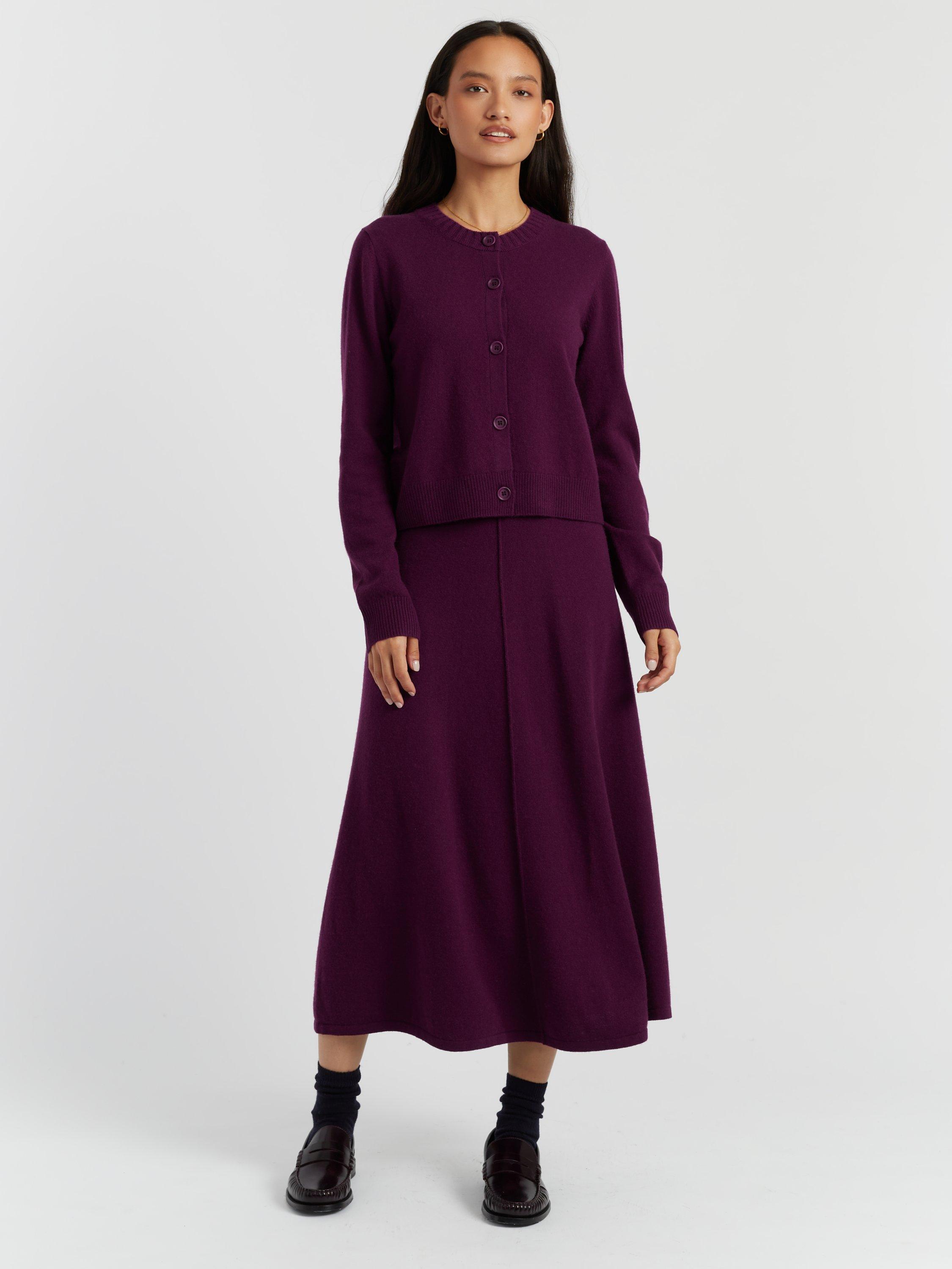 Product image 1 of 4, which shows Chinti & Parker Crew Neck Wool Rich Cardigan, Mulberry, XS