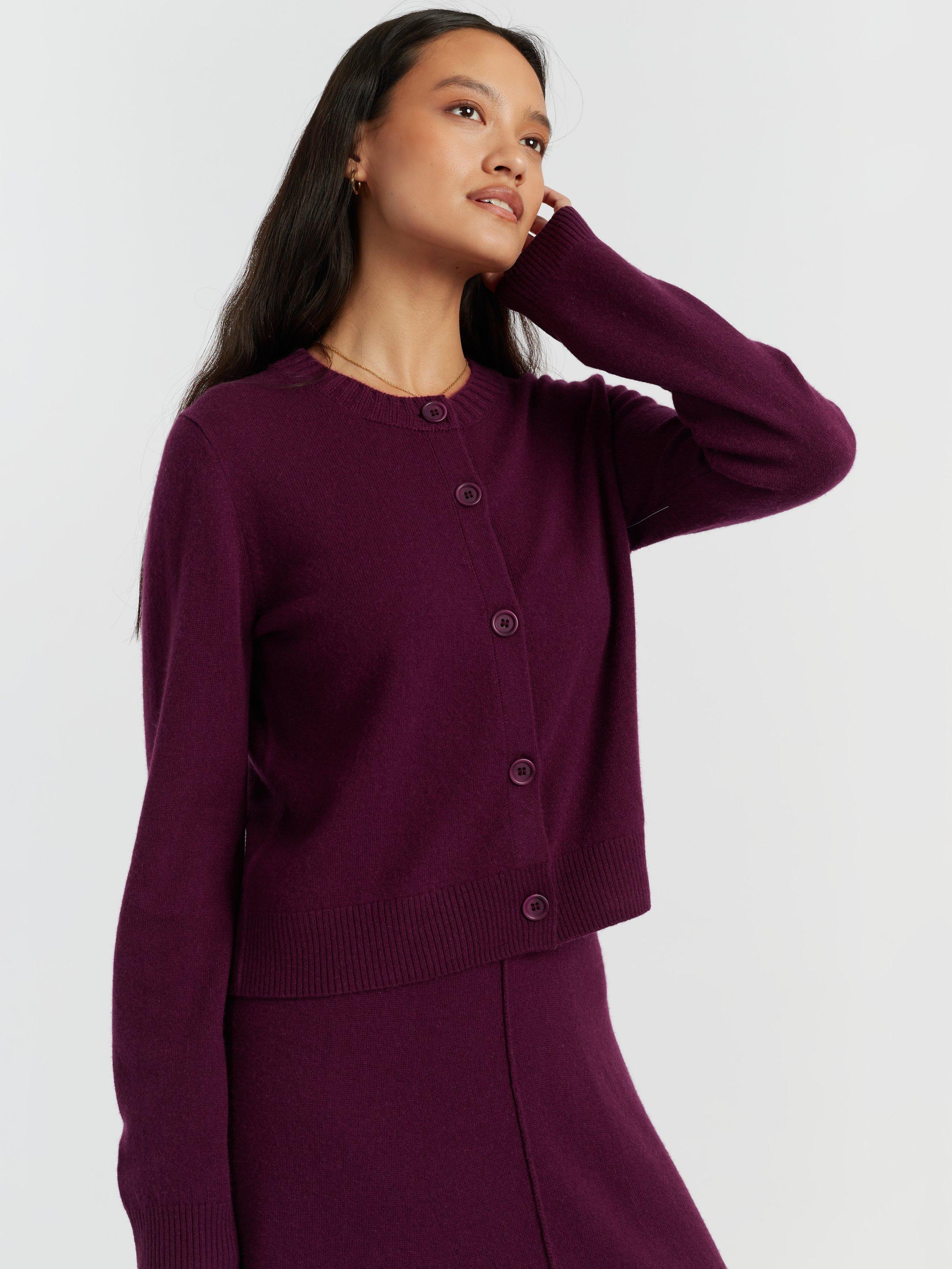 Product image 3 of 4, which shows Chinti & Parker Crew Neck Wool Rich Cardigan, Mulberry, XS