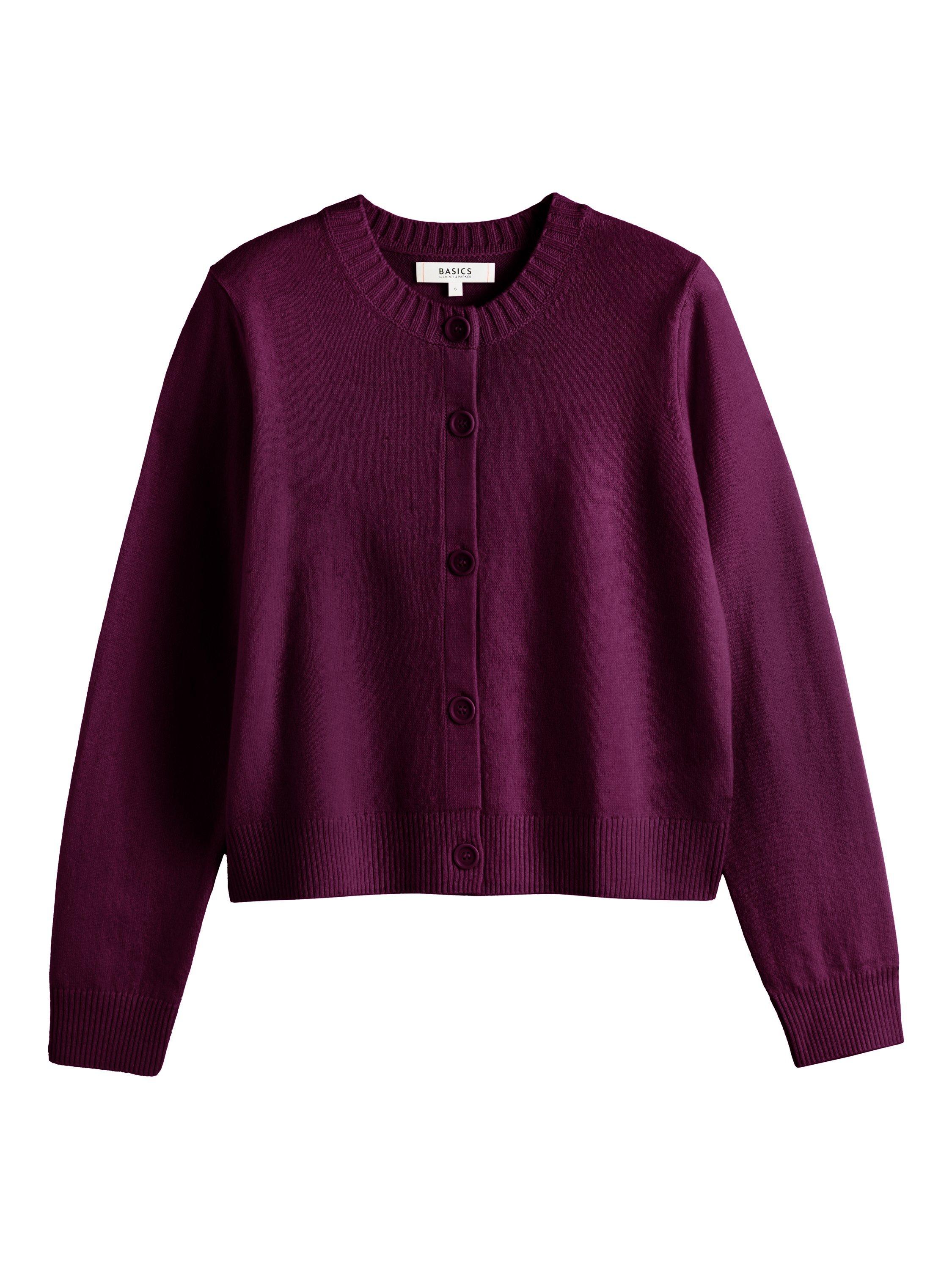 Product image 4 of 4, which shows Chinti & Parker Crew Neck Wool Rich Cardigan, Mulberry, XS