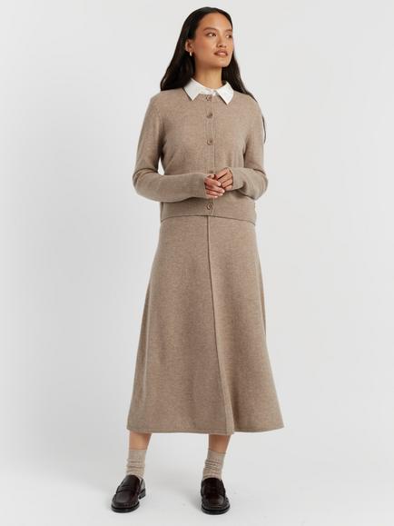 Chinti & Parker Crew Neck Wool Rich Cardigan, Warm Oatmeal
