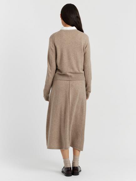 Chinti & Parker Crew Neck Wool Rich Cardigan - view 2, Warm Oatmeal
