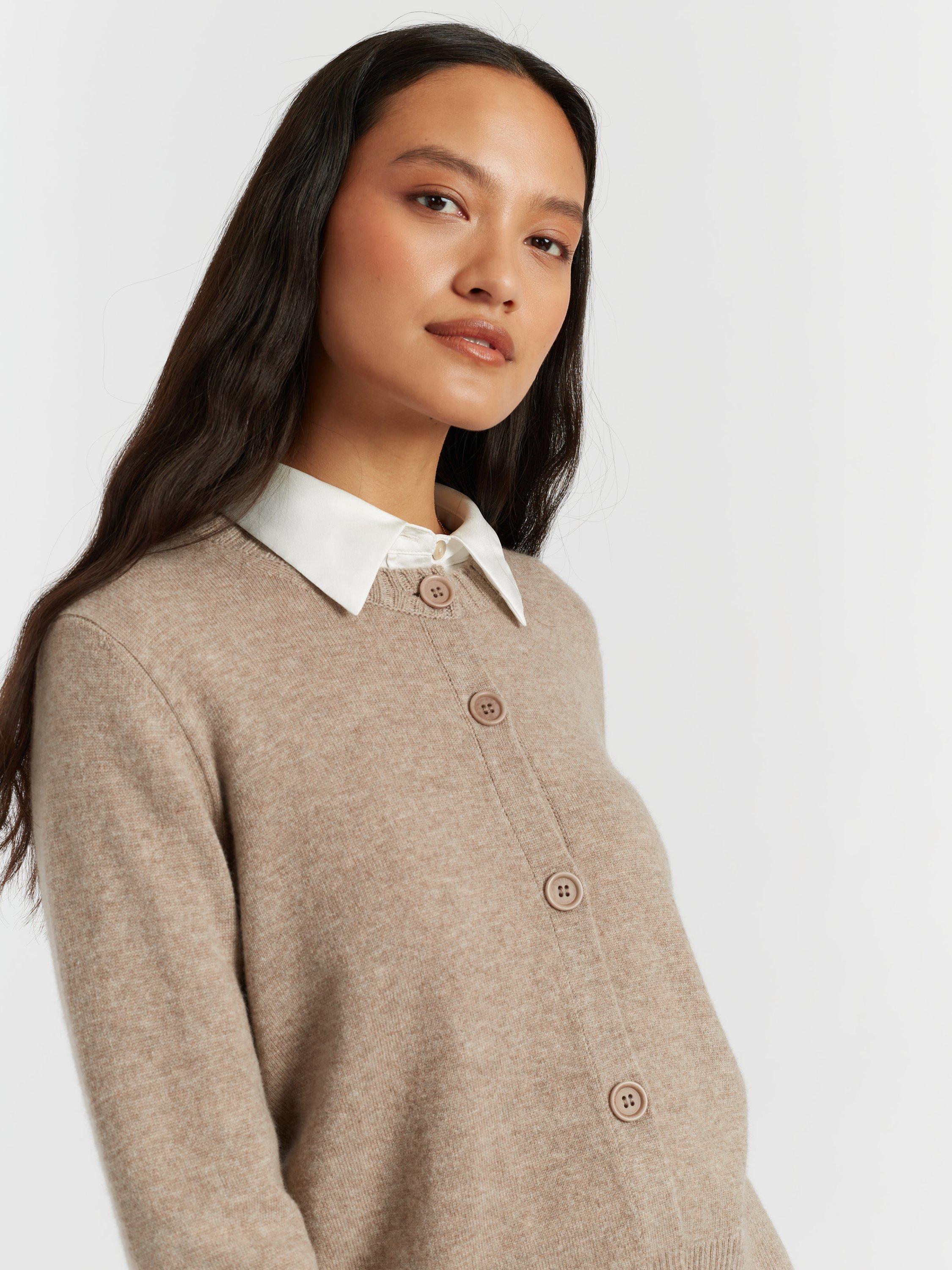 Product image 3 of 4, which shows Chinti & Parker Crew Neck Wool Rich Cardigan, Warm Oatmeal, XS