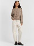 Chinti & Parker Cropped Boxy Wool Rich Cardigan, Warm Oatmeal