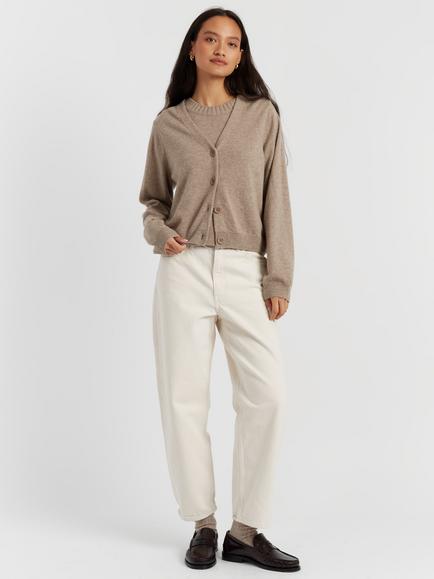 Chinti & Parker Cropped Boxy Wool Rich Cardigan, Warm Oatmeal, Warm Oatmeal