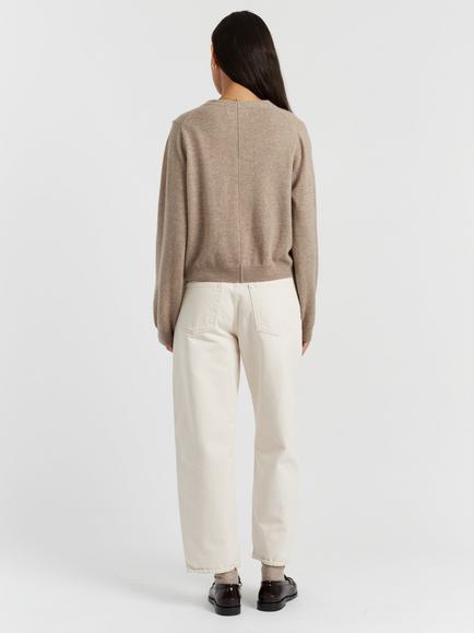 Chinti & Parker Cropped Boxy Wool Rich Cardigan, Warm Oatmeal - view 2, Warm Oatmeal