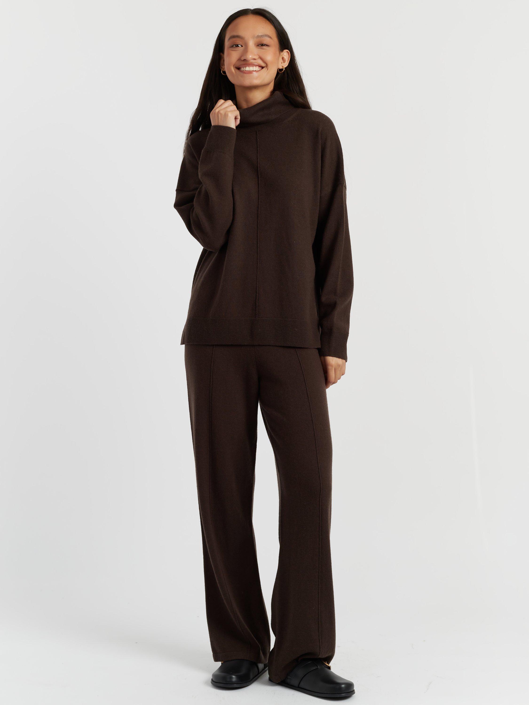 Product image 1 of 4, which shows Chinti & Parker Relaxed Roll Neck Cashmere Jumper, Chocolate, XS