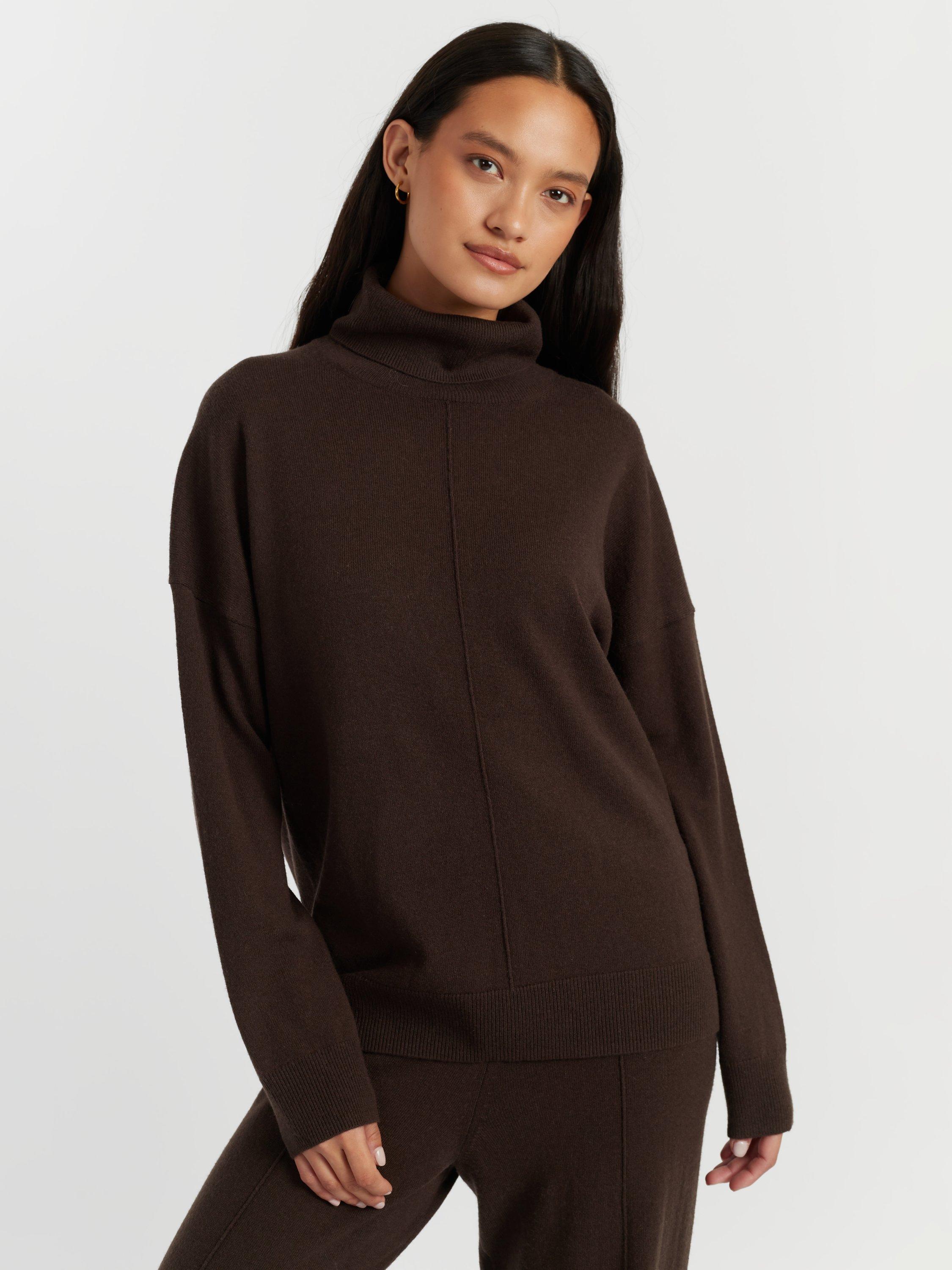 Product image 3 of 4, which shows Chinti & Parker Relaxed Roll Neck Cashmere Jumper, Chocolate, XS
