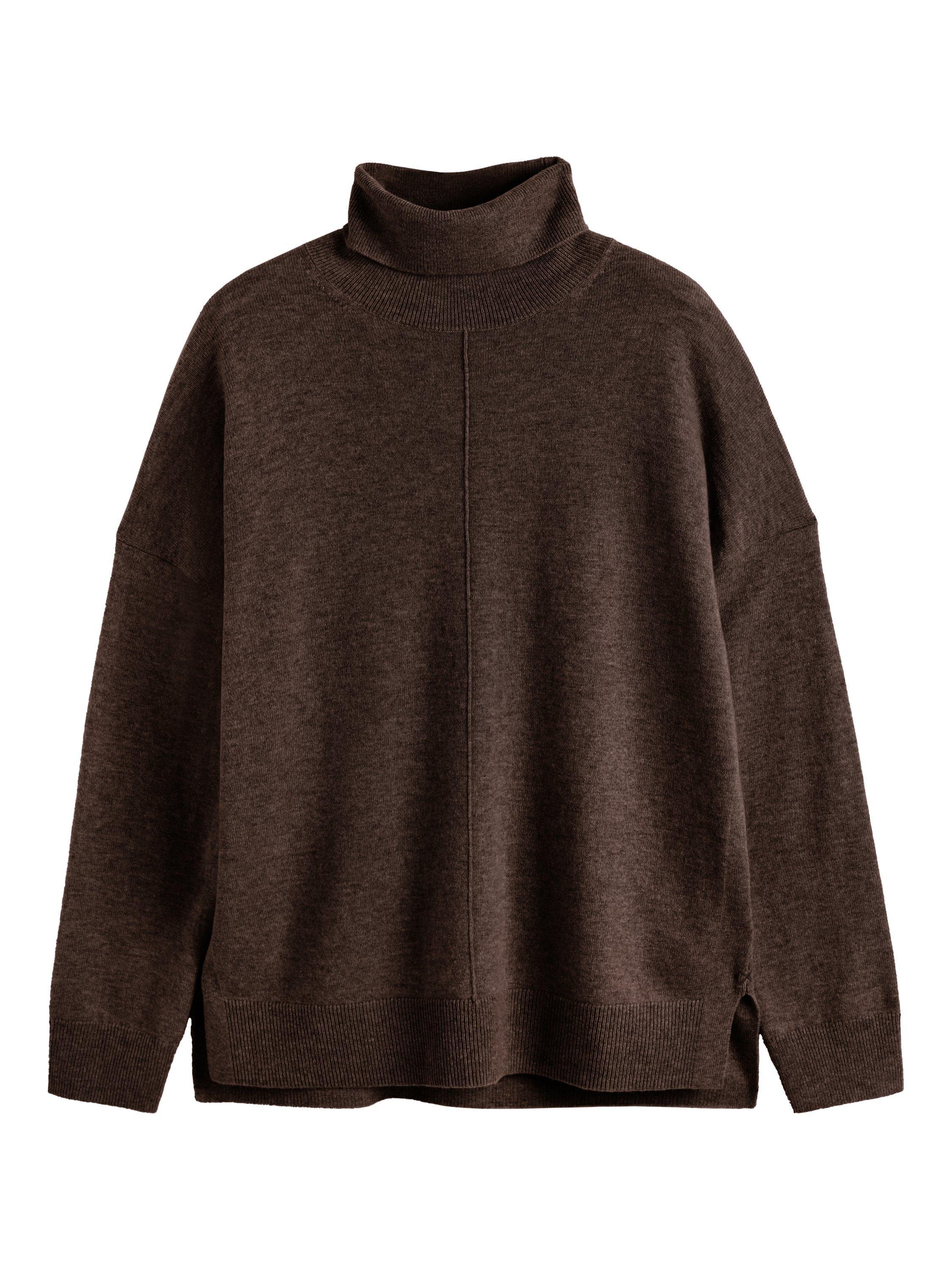 Product image 4 of 4, which shows Chinti & Parker Relaxed Roll Neck Cashmere Jumper, Chocolate, XS